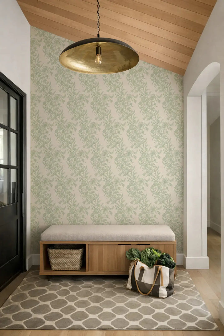 Wilding Toile - Pale Jade Wallpaper