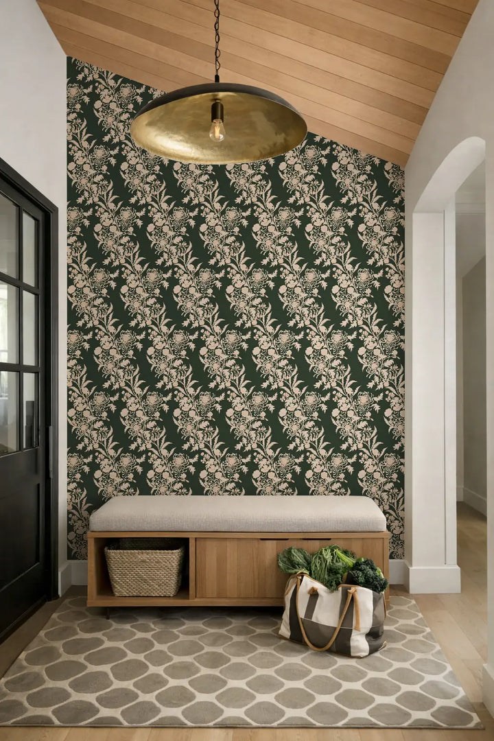 Wilding Toile - Tangerine Green Wallpaper