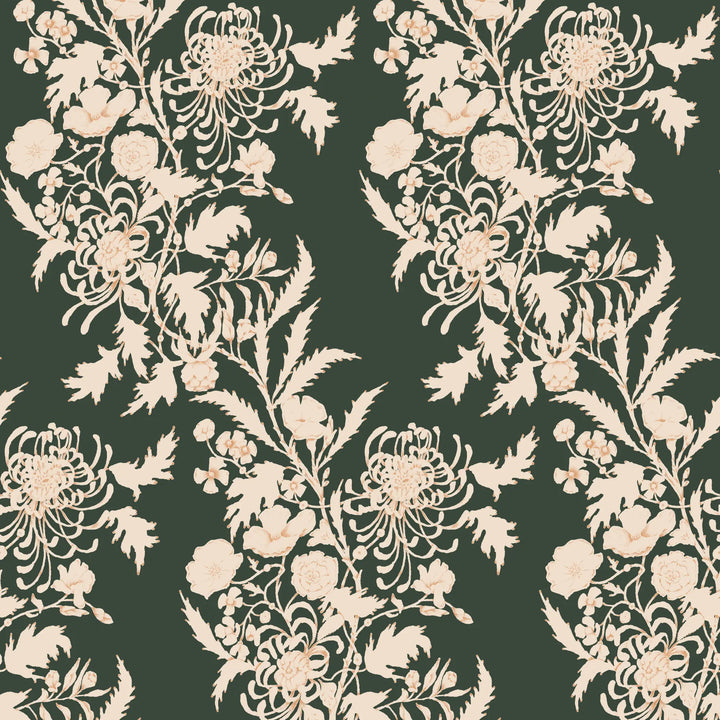 Wilding Toile - Tangerine Green Wallpaper