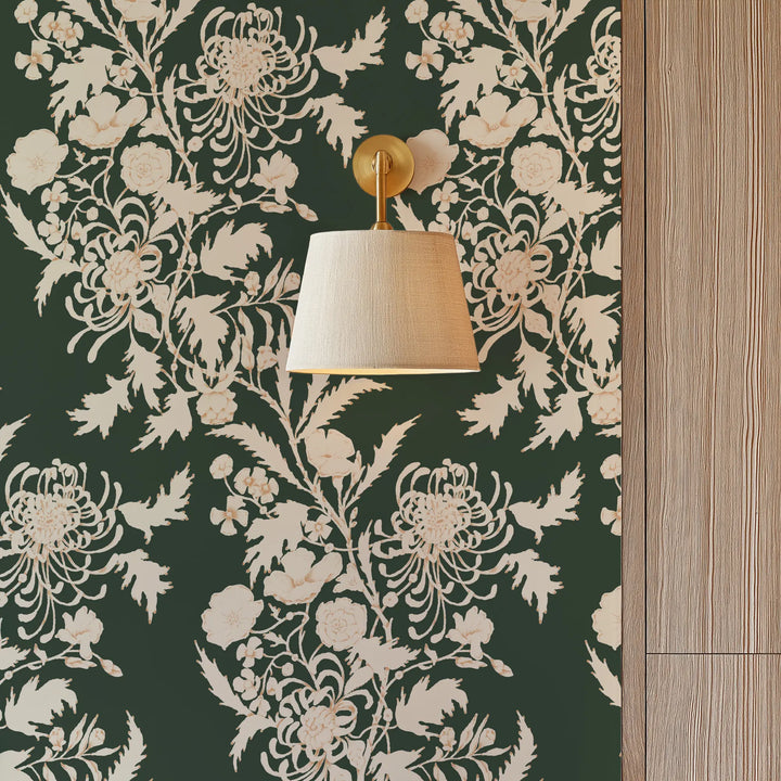 Wilding Toile - Tangerine Green Wallpaper