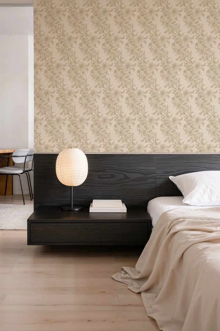 Wilding Toile - Wheat Wallpaper