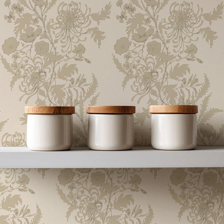 Wilding Toile - Wheat Wallpaper