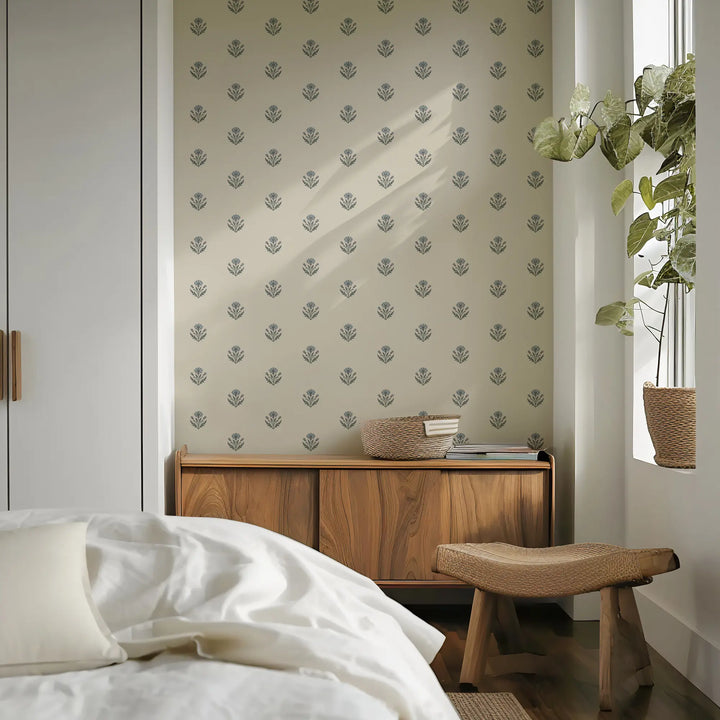 Cornflower - Linen Jade Wallpaper