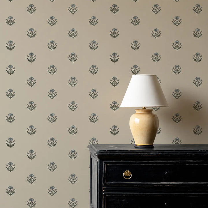 Cornflower - Linen Jade Wallpaper