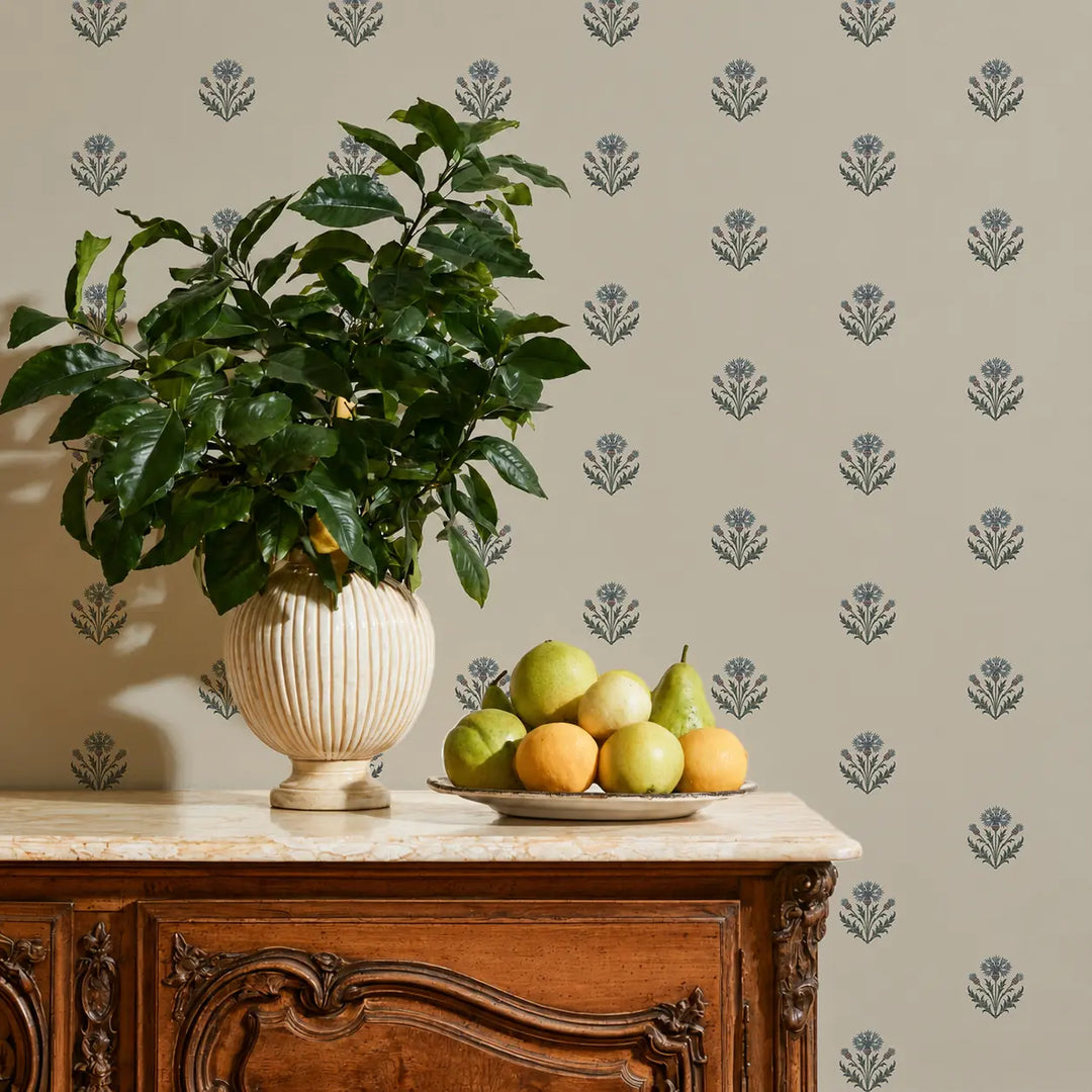 Cornflower - Linen Jade Wallpaper