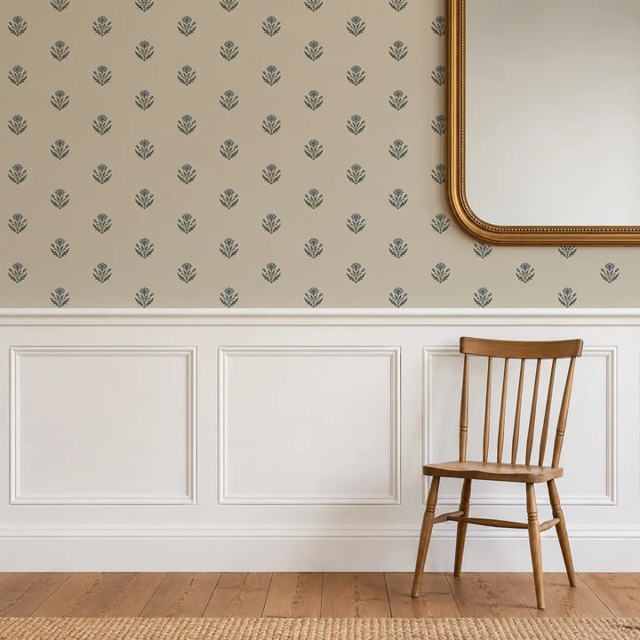 Cornflower - Linen Jade Wallpaper