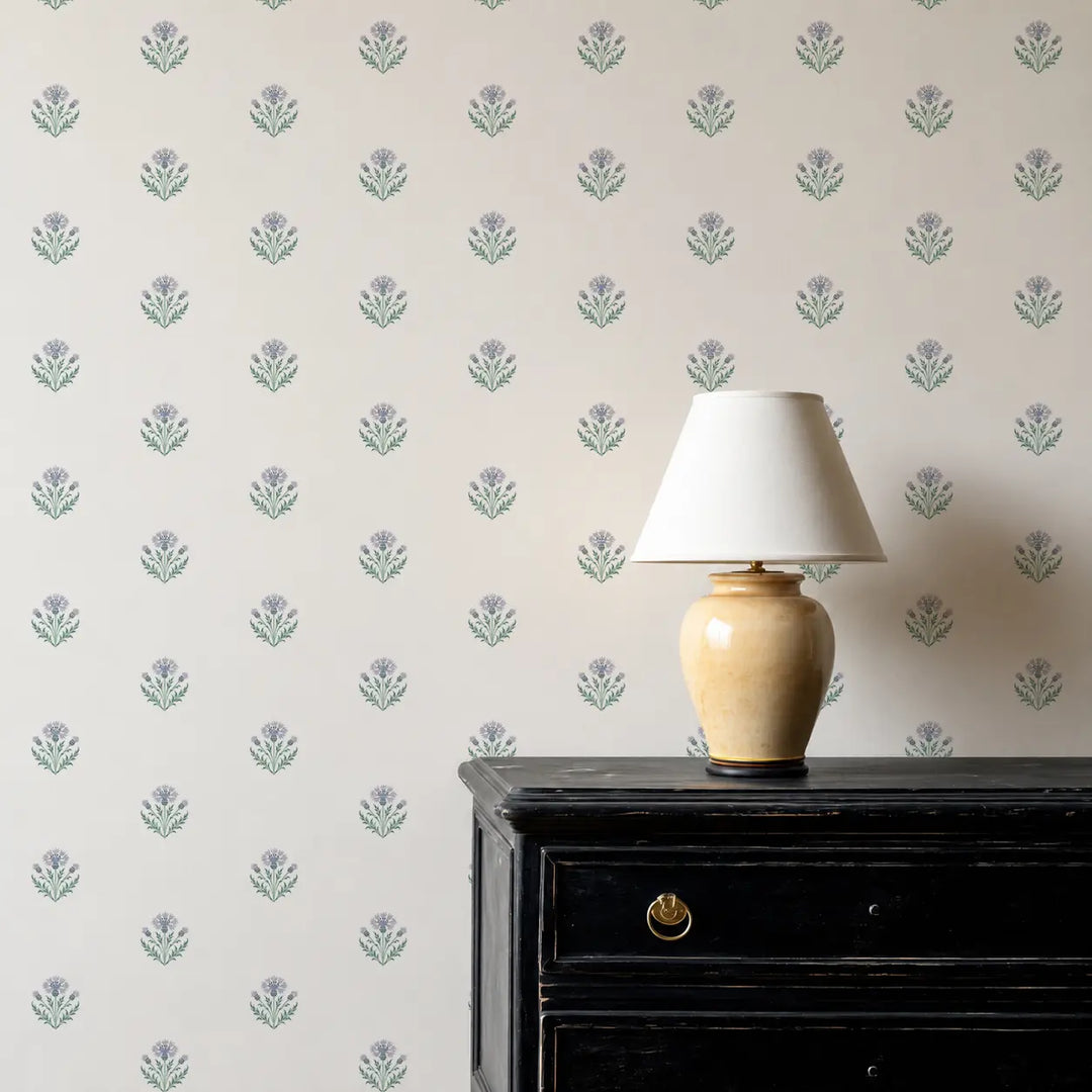 Cornflower - Painted White Wallpaper
