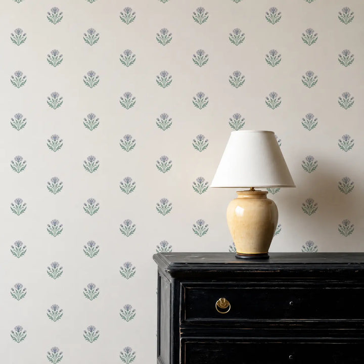 Cornflower - Painted White Wallpaper