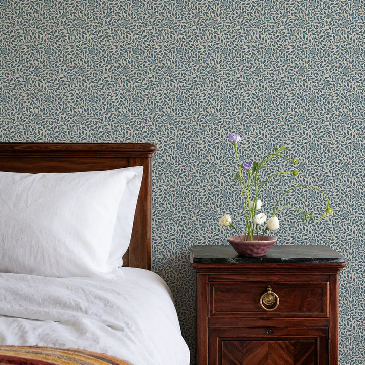 Hedgerow - Blue Linen Wallpaper