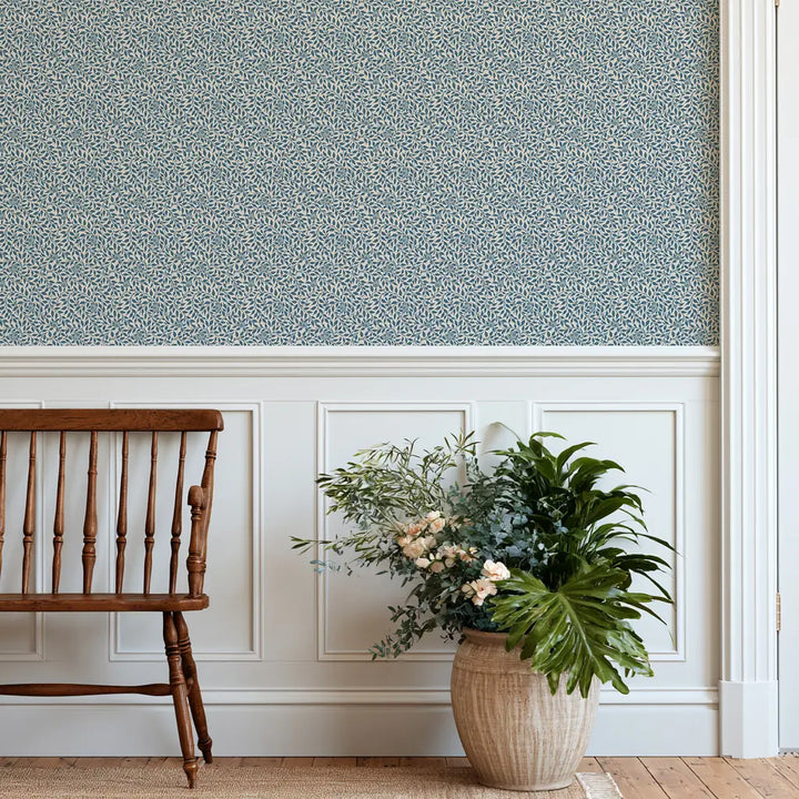 Hedgerow - Blue Linen Wallpaper