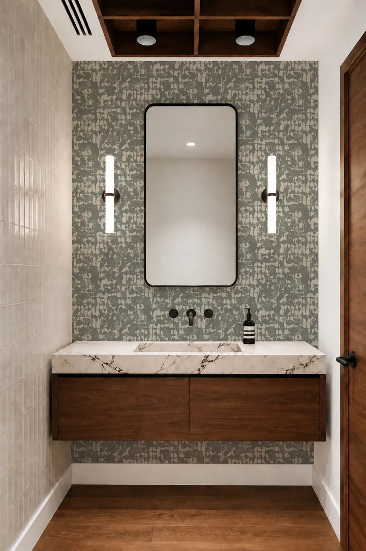 Broken Weave - Faded Green Gray Wallpaper