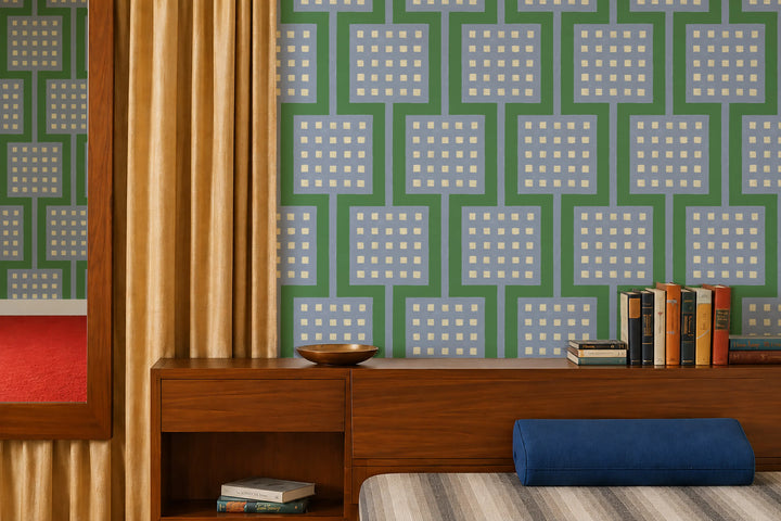 Block Party - Emerald Periwinkle Wallpaper