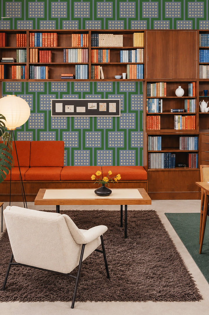 Block Party - Emerald Periwinkle Wallpaper