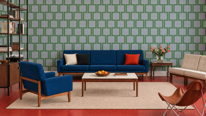 Block Party - Emerald Periwinkle Wallpaper