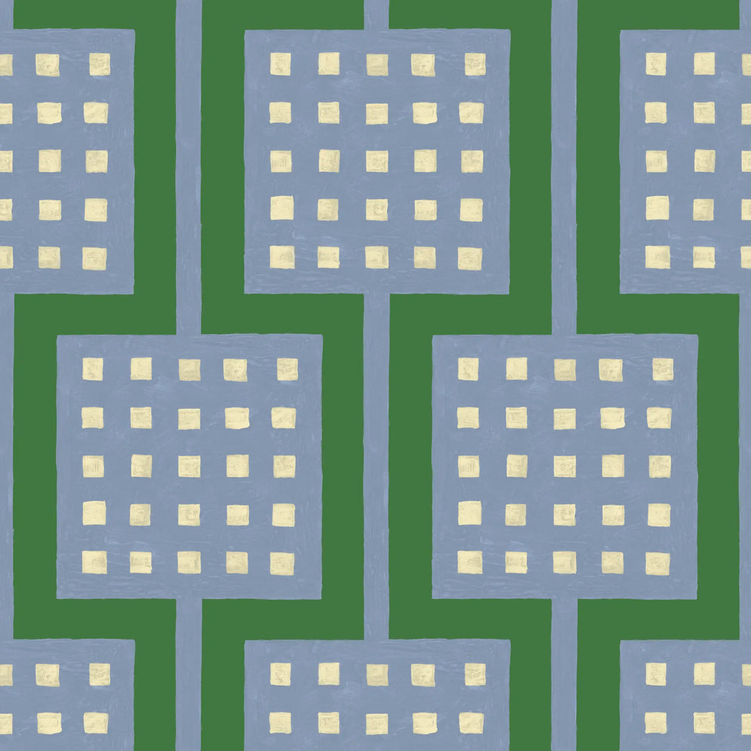 Block Party - Emerald Periwinkle Wallpaper