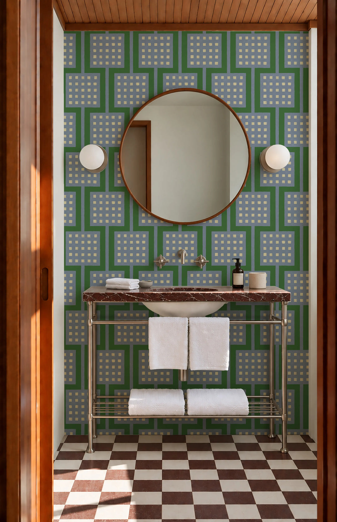 Block Party - Emerald Periwinkle Wallpaper