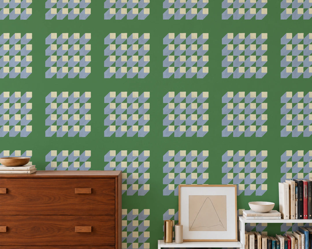 Cubed - Emerald Periwinkle Wallpaper