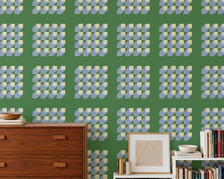 Cubed - Emerald Periwinkle Wallpaper
