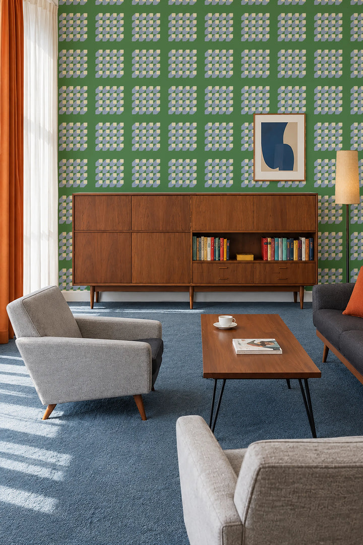 Cubed - Emerald Periwinkle Wallpaper