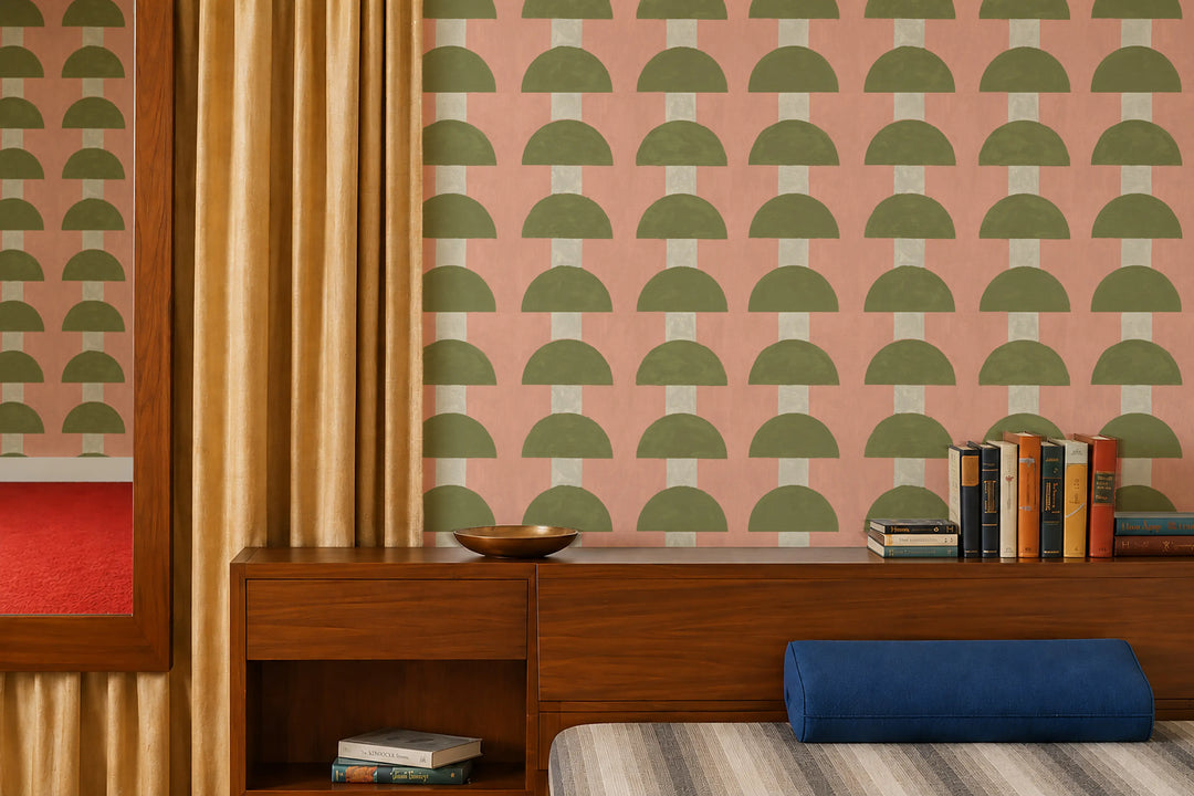 Mop Top - Pink Olive Wallpaper