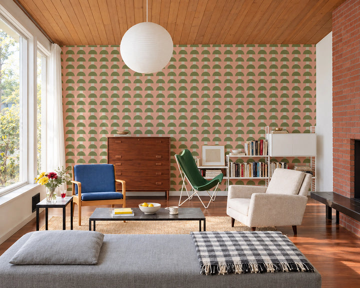 Mop Top - Pink Olive Wallpaper