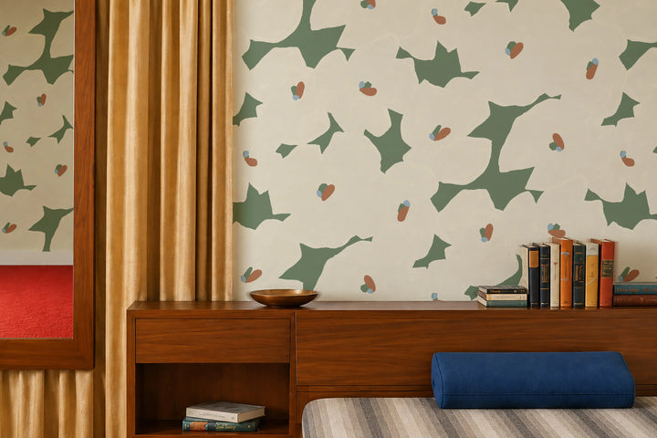 Pressed Poppies - Green Field Wallpaper