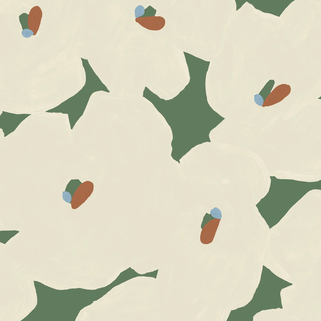 Pressed Poppies - Green Field Wallpaper