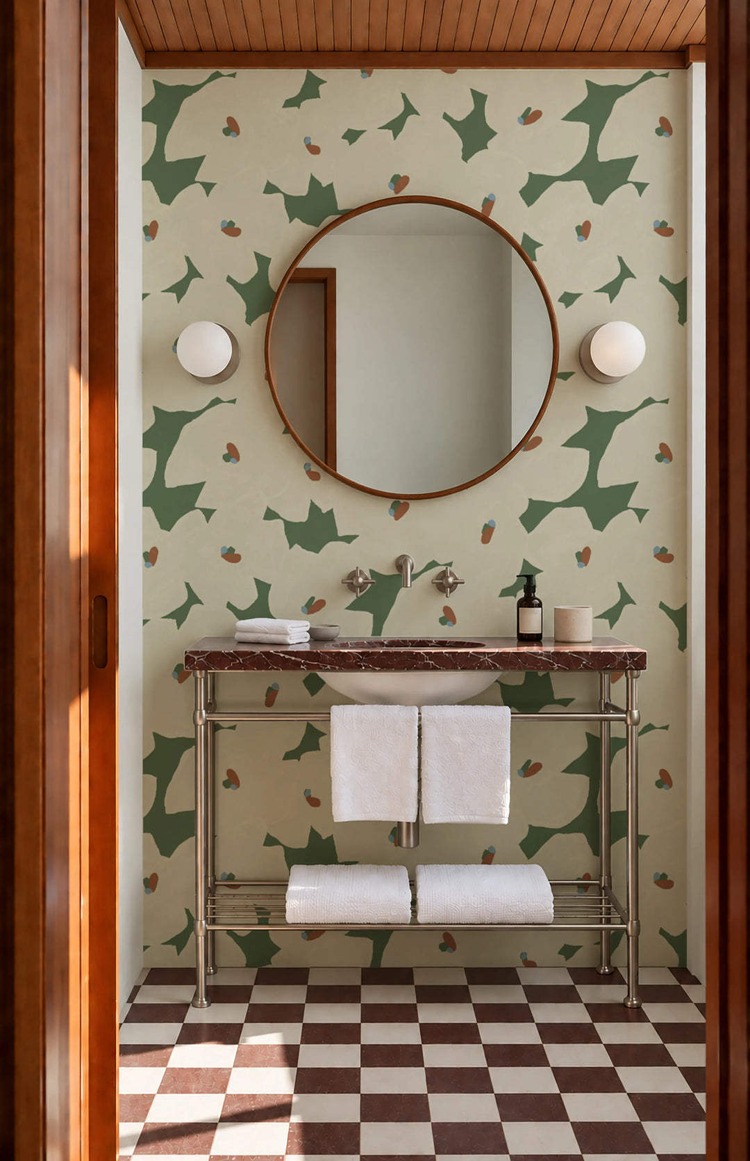 Pressed Poppies - Green Field Wallpaper