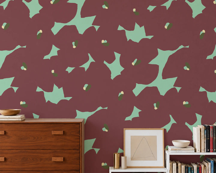 Pressed Poppies - Merlot Mint Wallpaper