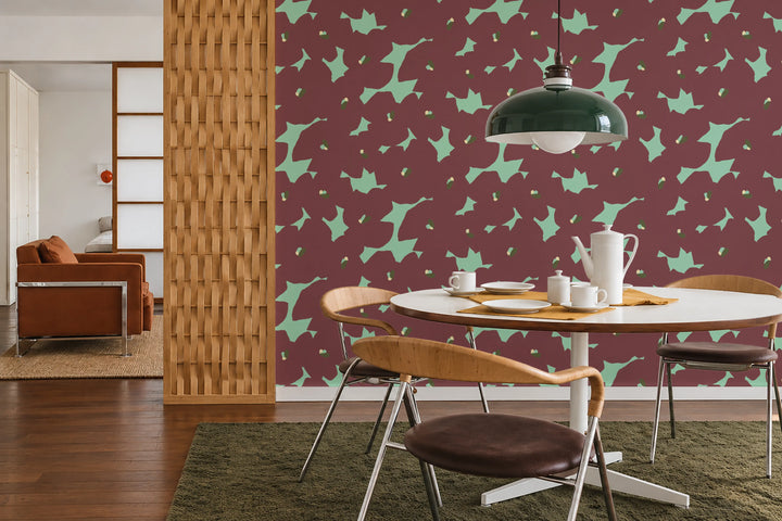 Pressed Poppies - Merlot Mint Wallpaper