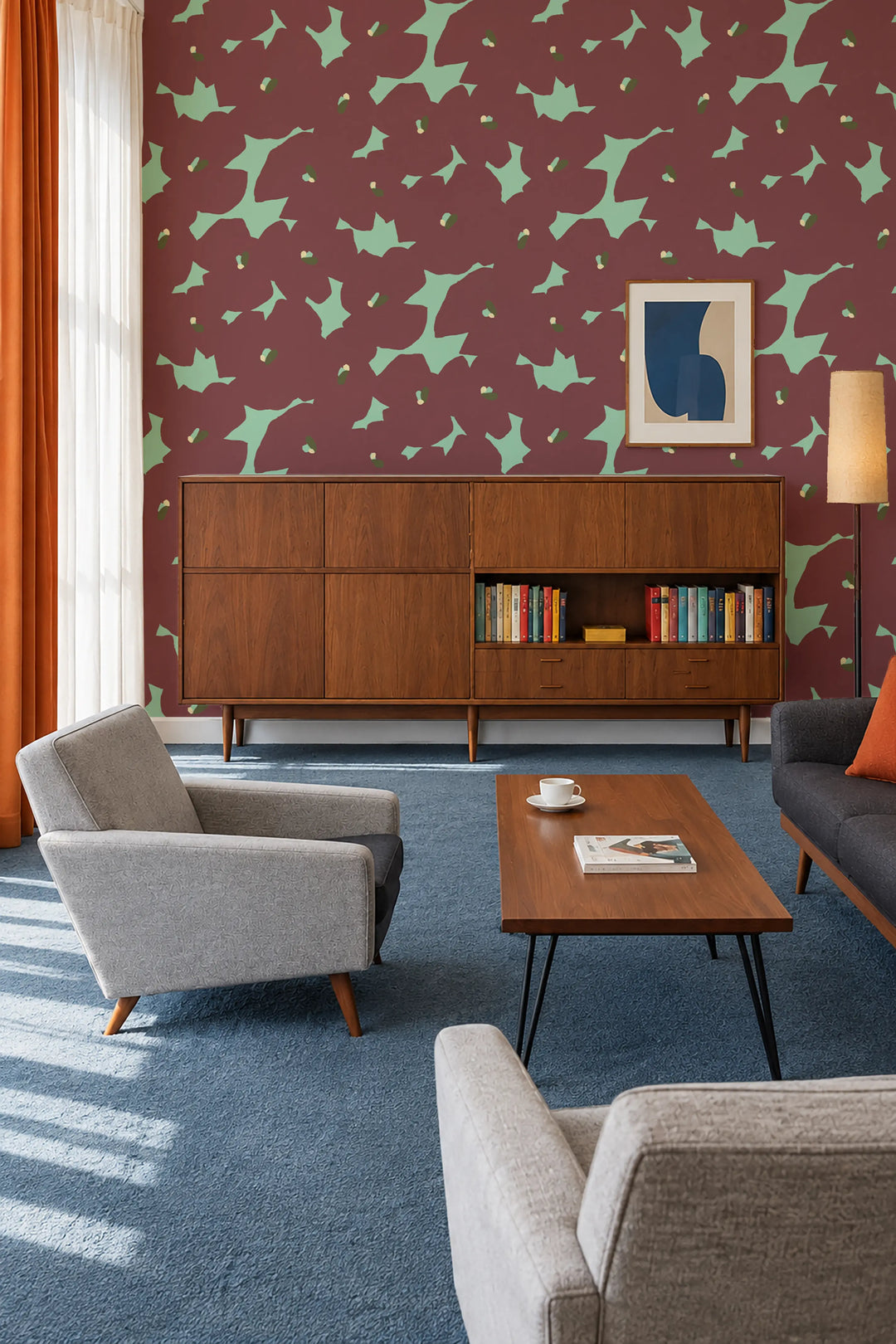 Pressed Poppies - Merlot Mint Wallpaper