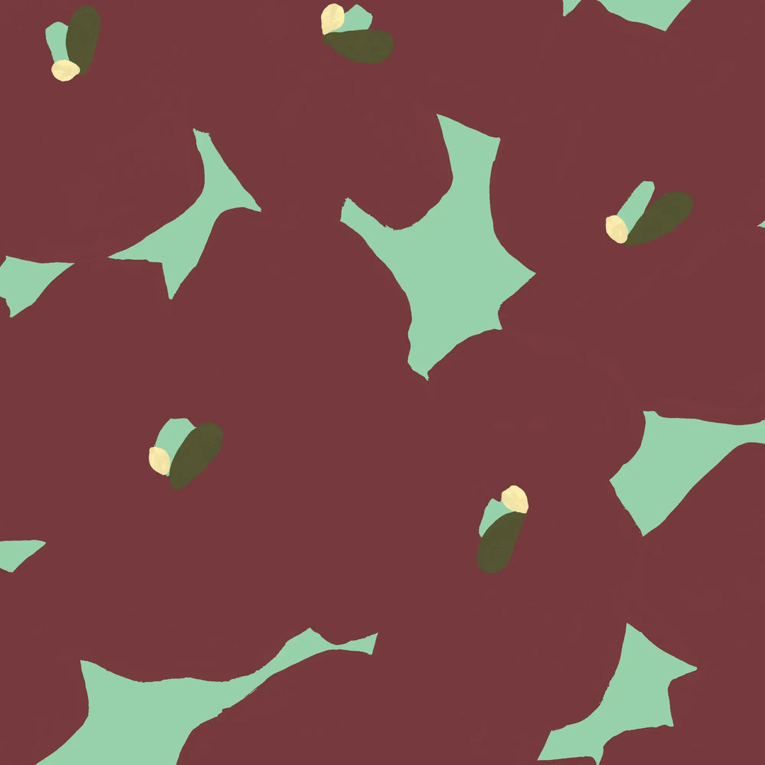 Pressed Poppies - Merlot Mint Wallpaper
