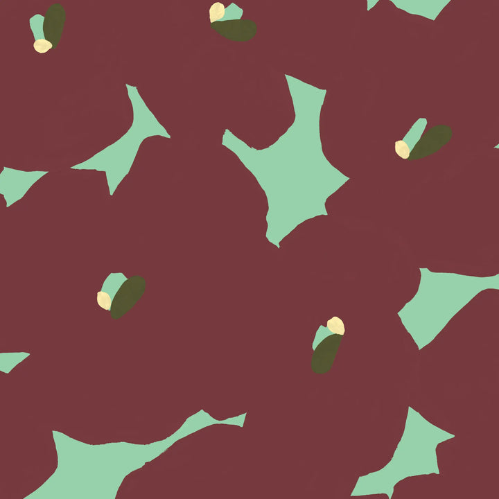 Pressed Poppies - Merlot Mint Wallpaper