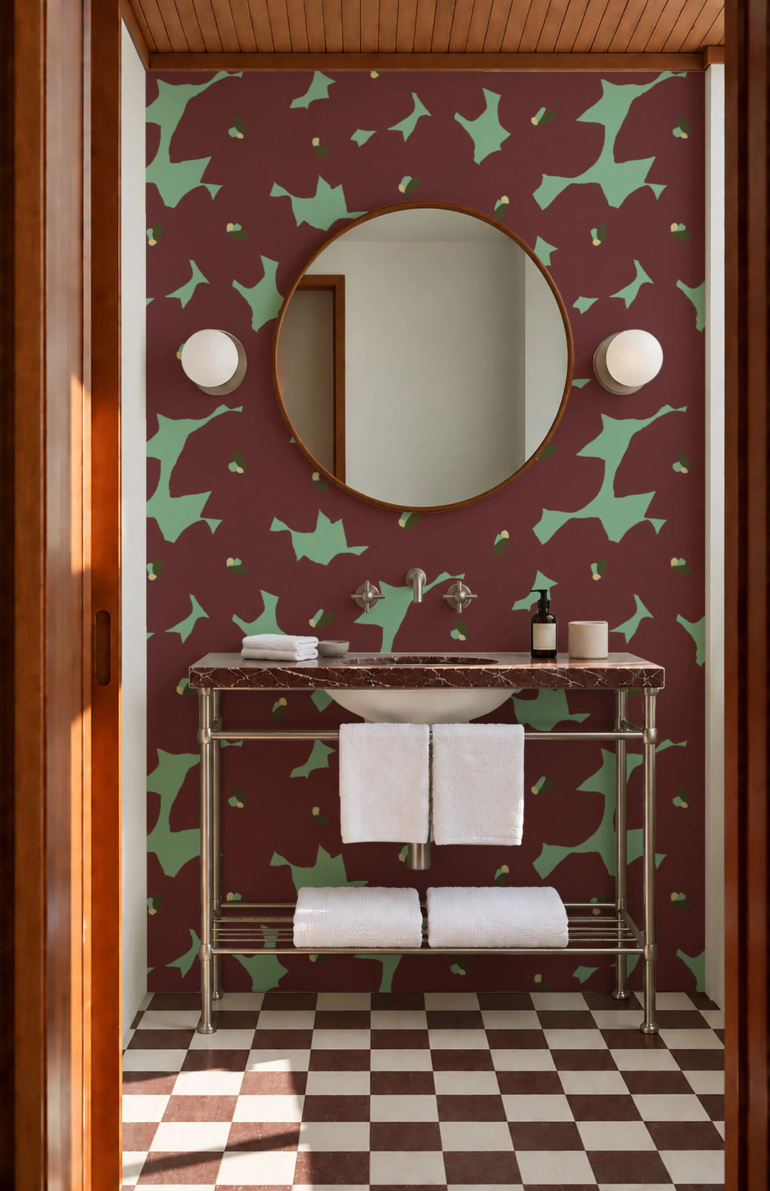 Pressed Poppies - Merlot Mint Wallpaper