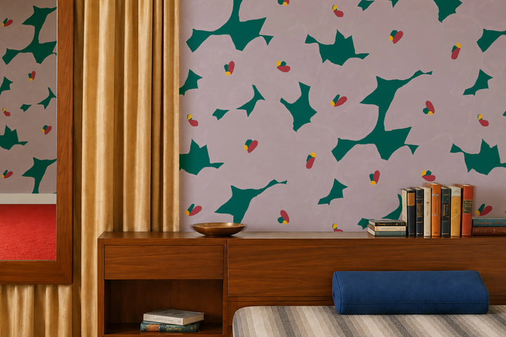 Pressed Poppies - Plum Lagoon Wallpaper