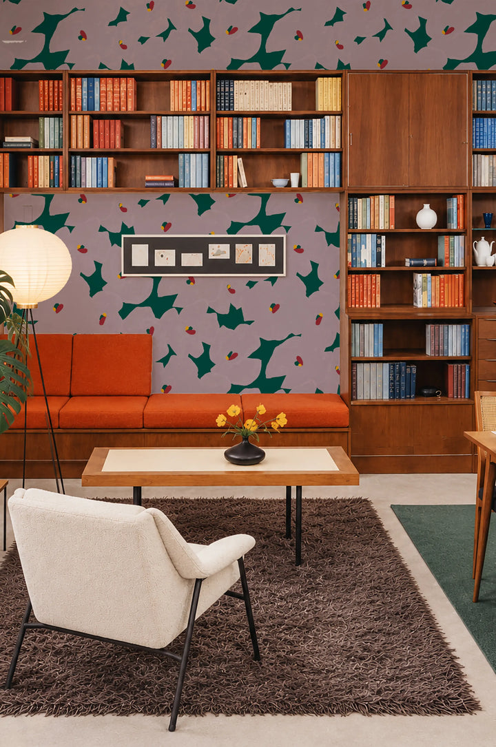 Pressed Poppies - Plum Lagoon Wallpaper