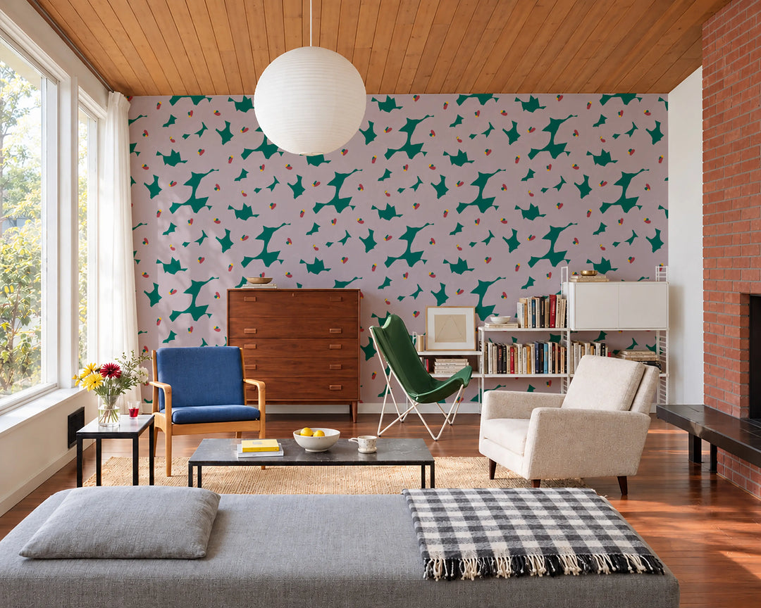 Pressed Poppies - Plum Lagoon Wallpaper