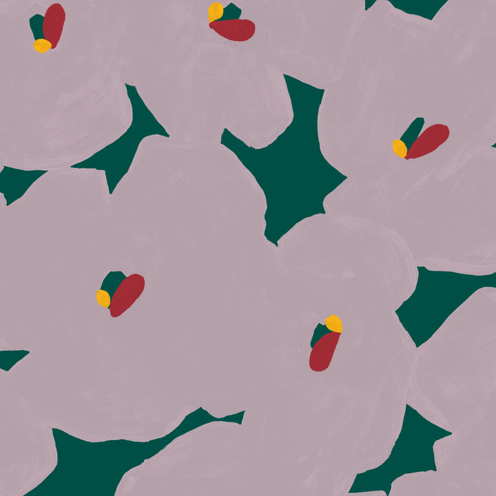 Pressed Poppies - Plum Lagoon Wallpaper