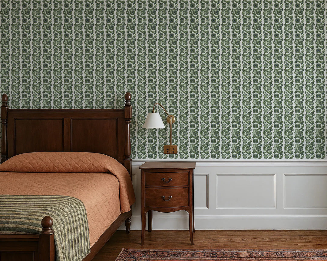 Villa Vaux - Green Floral Wallpaper by August Table
