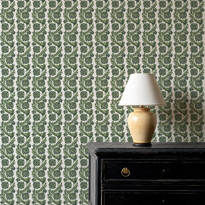 Villa Vaux - Green Floral Wallpaper by August Table