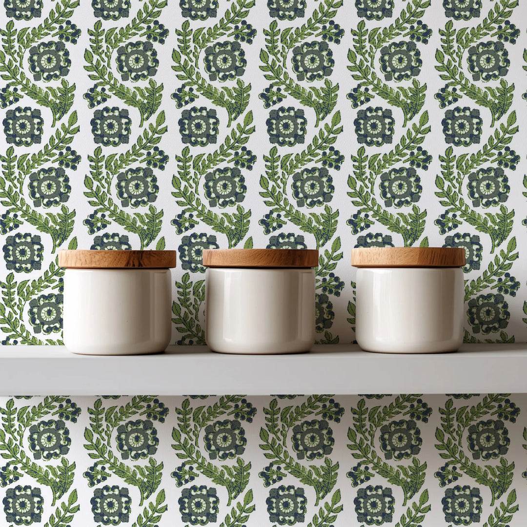 Villa Vaux - Green Floral Wallpaper by August Table