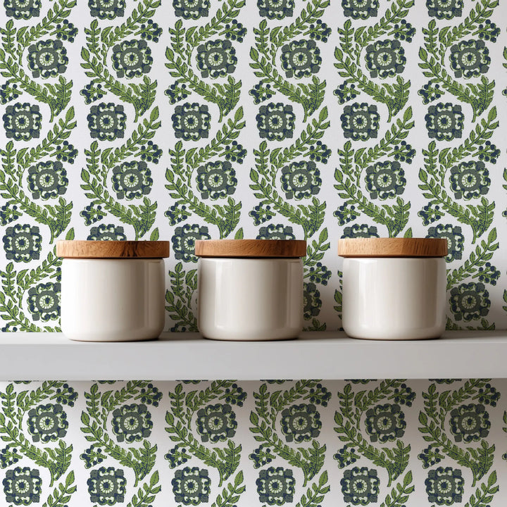 Villa Vaux - Green Floral Wallpaper by August Table