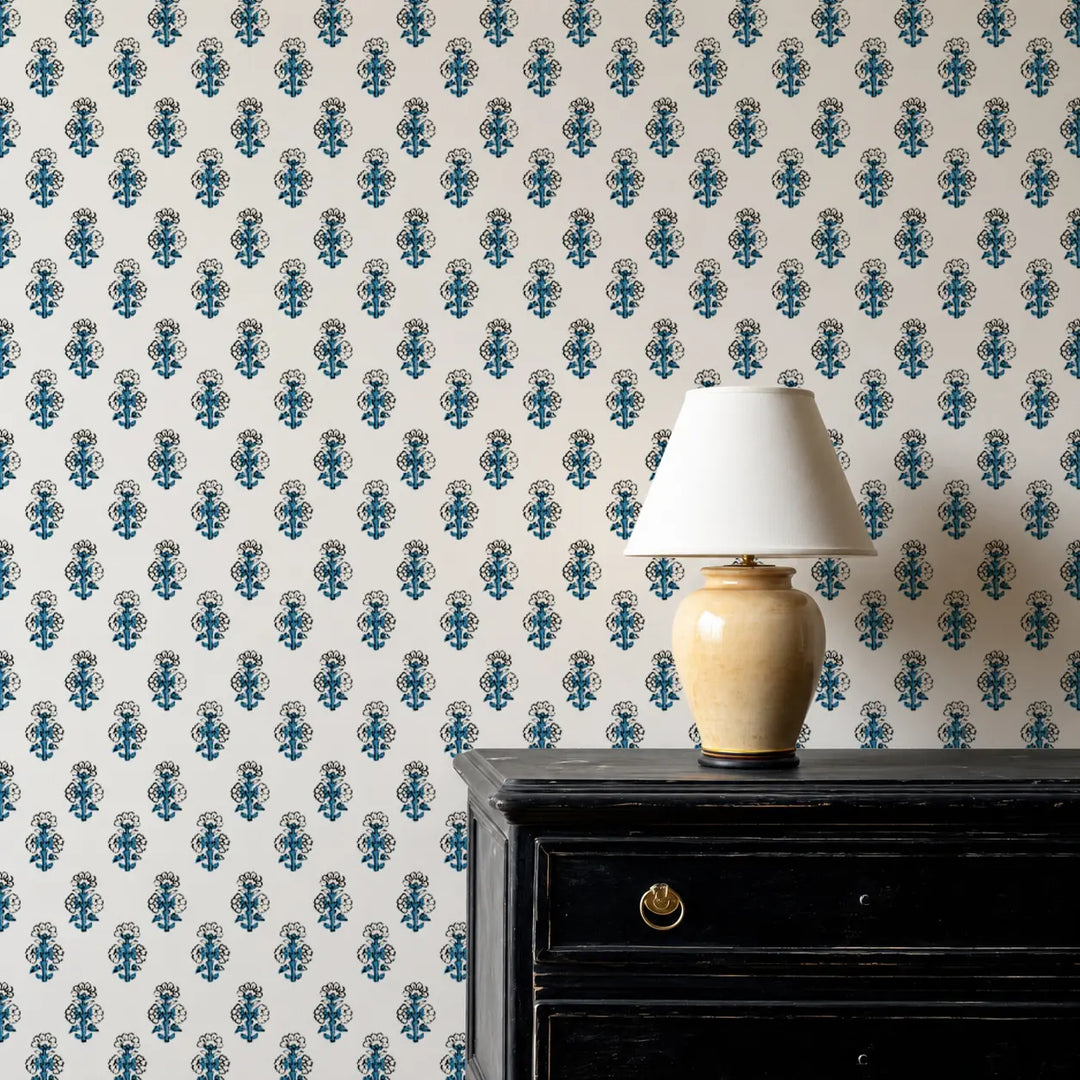 Talelayo - Blue and Black Floral Wallpaper by August Table