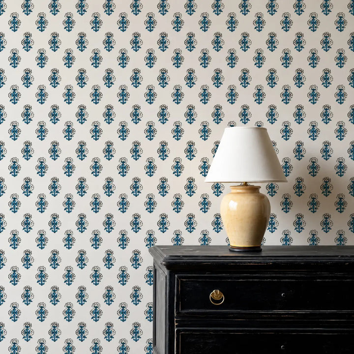 Talelayo - Blue and Black Floral Wallpaper by August Table