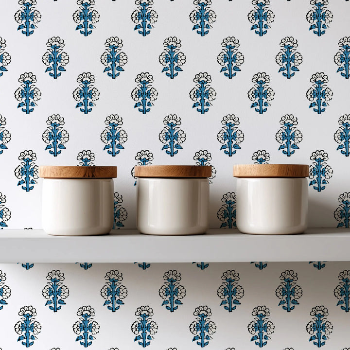 Talelayo - Blue and Black Floral Wallpaper by August Table