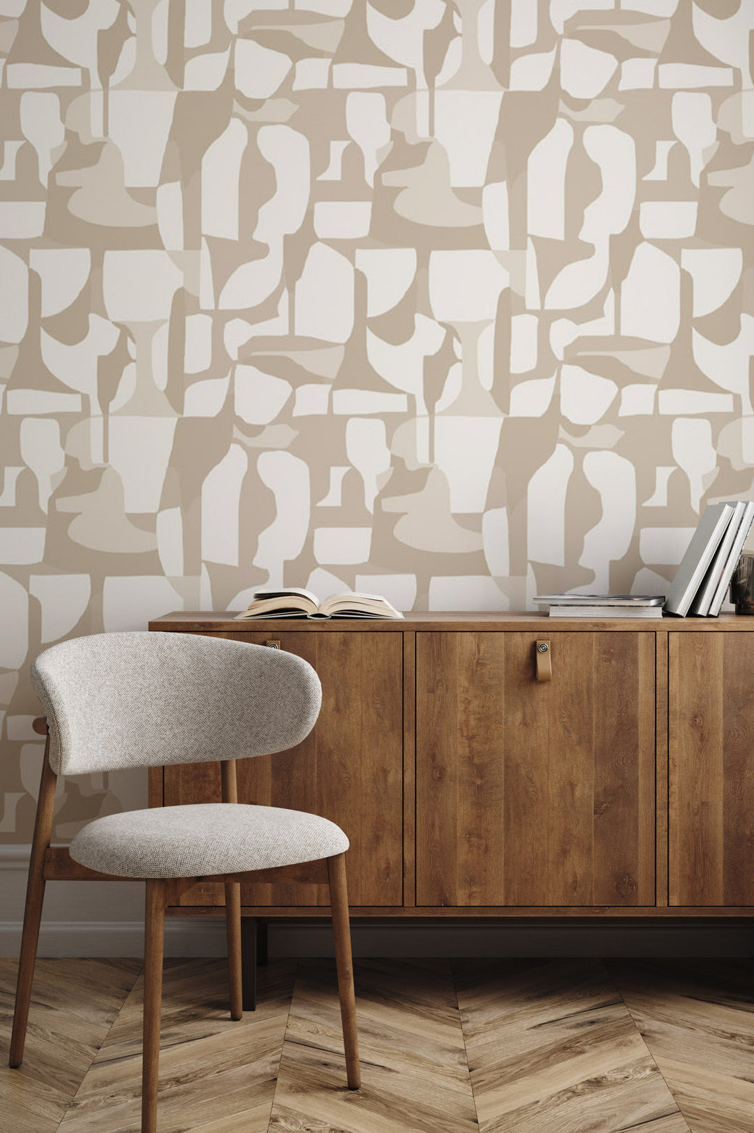 Abstract Attraction - Cream Taupe Wallpaper by Blessed Little Bungalow