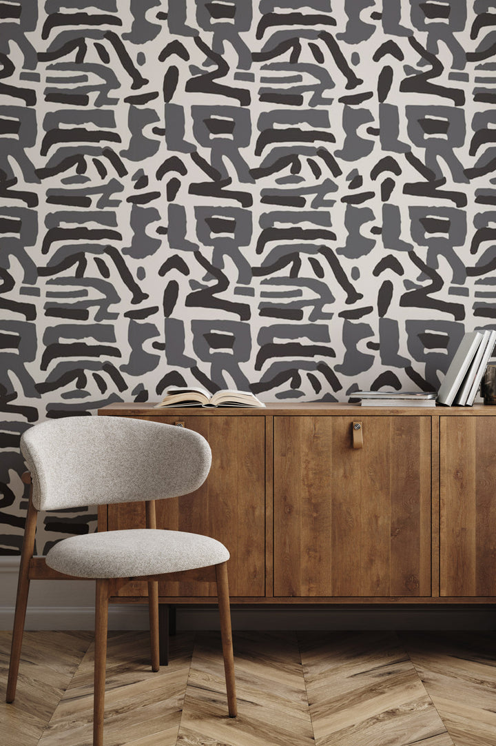 Tribal Traditions - Neutral Black Wallpaper by Blessed Little Bungalow