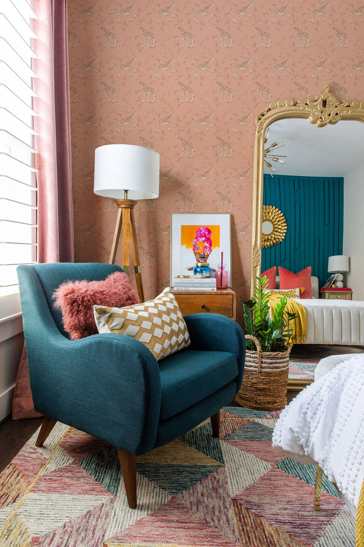 Gentle Giraffe - Coral Clay Wallpaper by Blessed Little Bungalow
