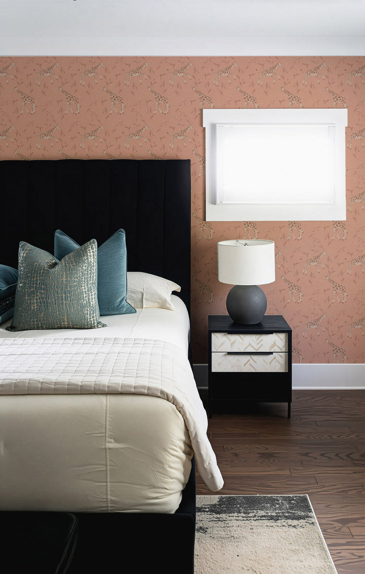 Gentle Giraffe - Coral Clay Wallpaper by Blessed Little Bungalow