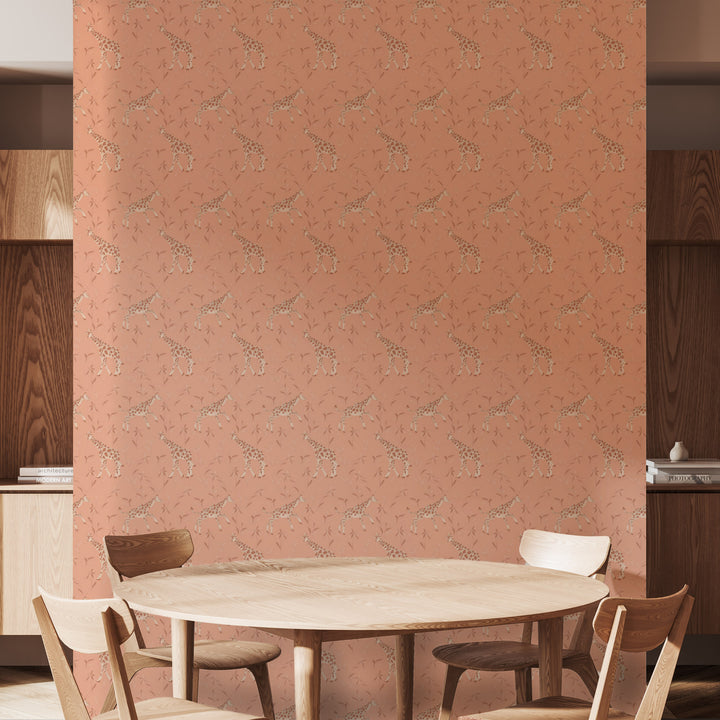 Gentle Giraffe - Coral Clay Wallpaper by Blessed Little Bungalow
